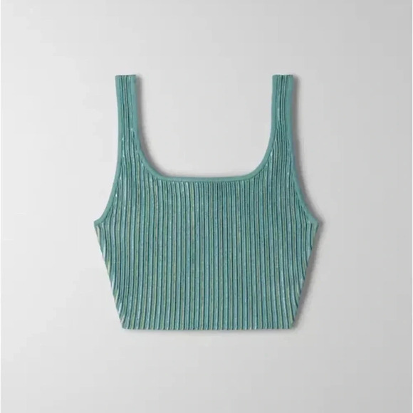 NWT Aritzia Babaton Sculpt Knit Cropped Rib Top Tank Yucca Green - Picture 3 of 9
